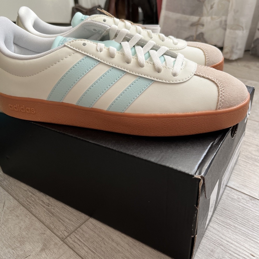 Adidas Women's Vl Court Base Trainers Sneakers Sports Shoes Low Size 8 Lite Blue